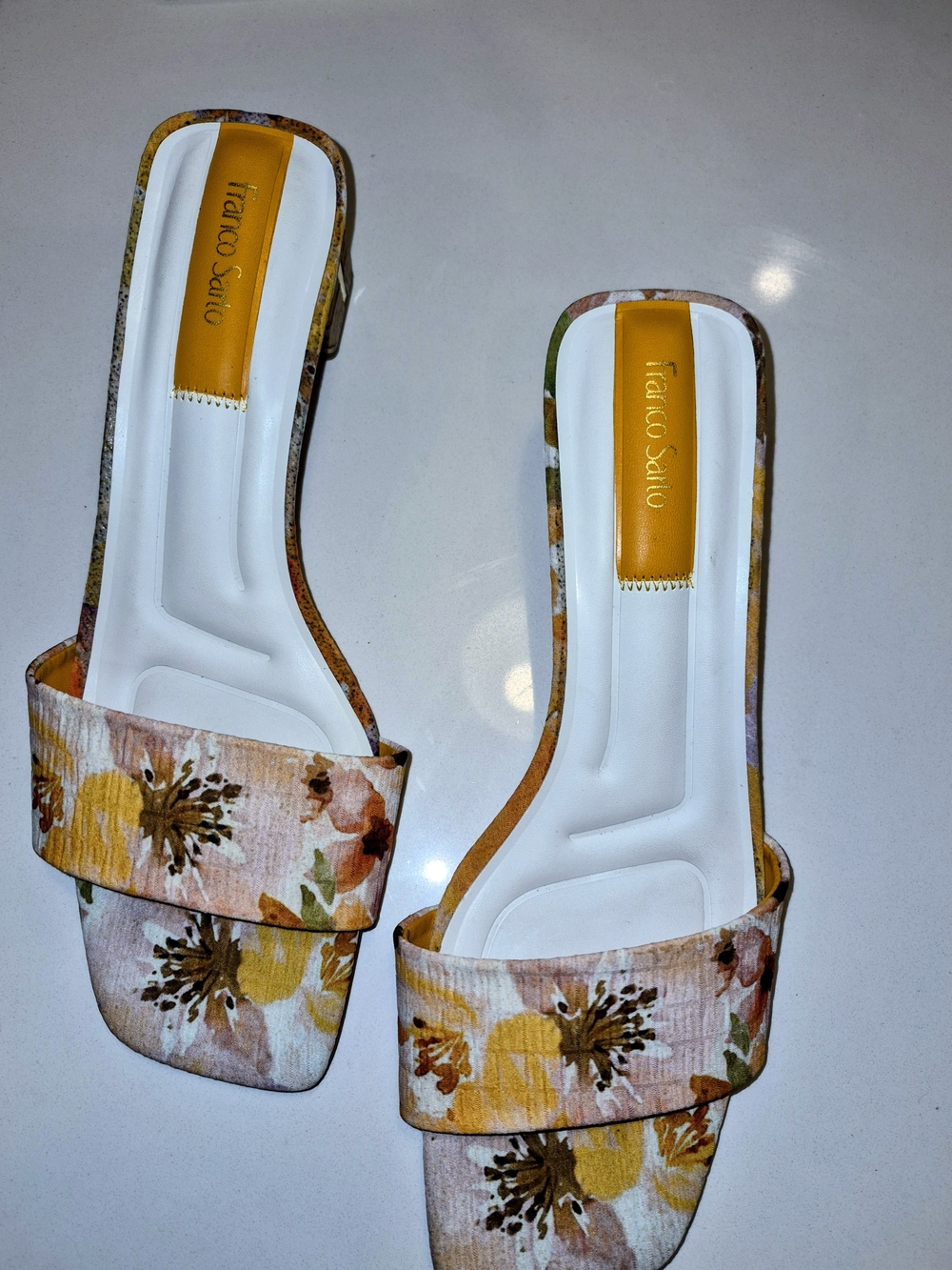 Franco Sarto Floral Slide Mules in Yellow, Pink & Cream Size 9.5